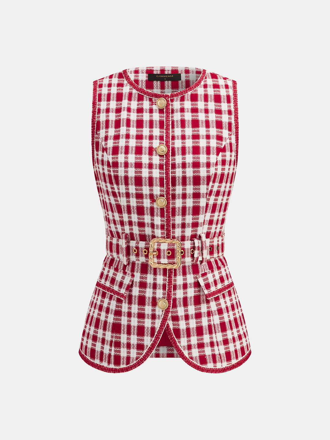 Check Belted Tweed Sleeveless Vest