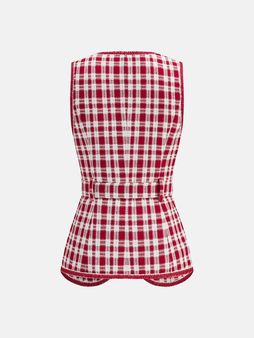 Check Belted Tweed Sleeveless Vest
