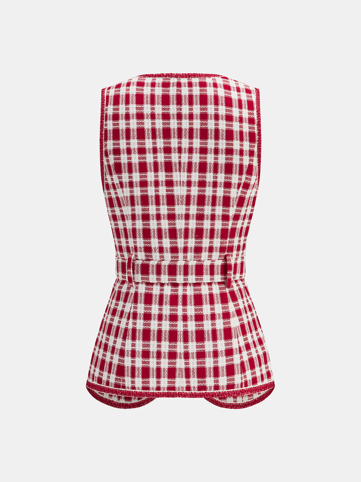 Check Belted Tweed Sleeveless Vest