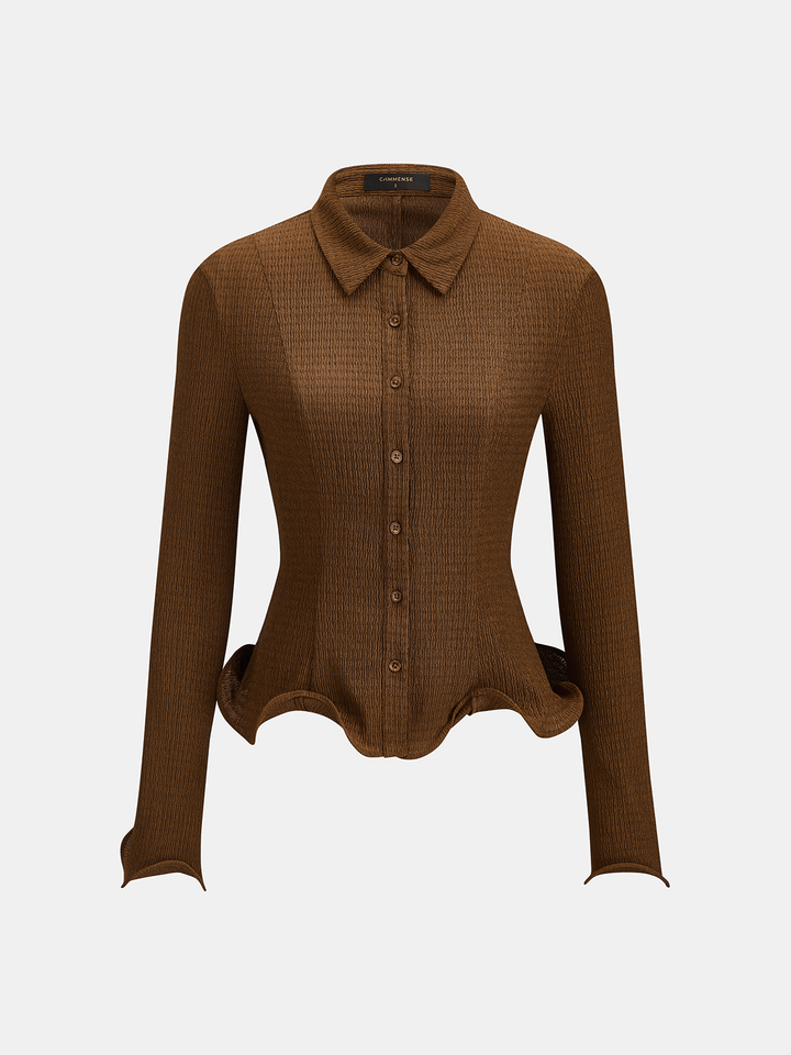Textured Ruffle Hem Fitted Shirt