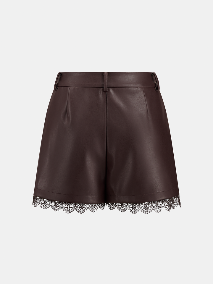 Faux Leather Lace Trim Shorts