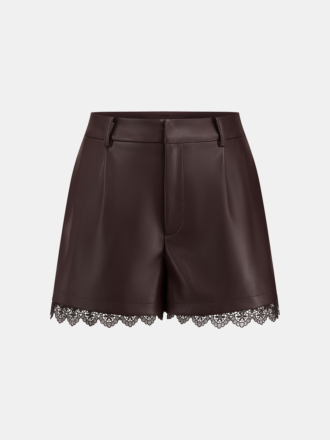 Faux Leather Lace Trim Shorts