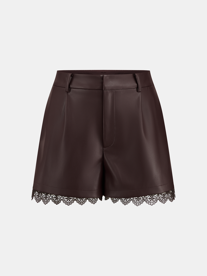Faux Leather Lace Trim Shorts