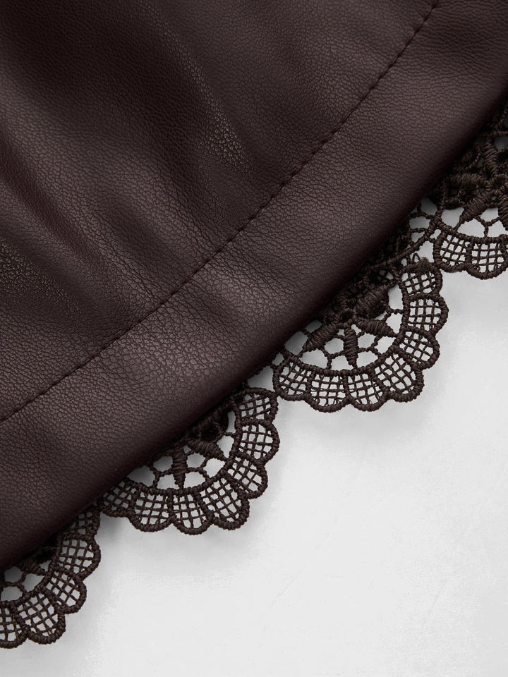 Faux Leather Lace Trim Shorts