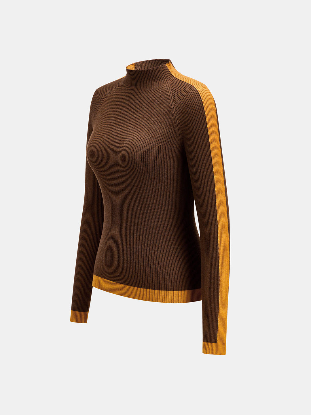 Color Block Mock Neck Ribbed Knit Sweater