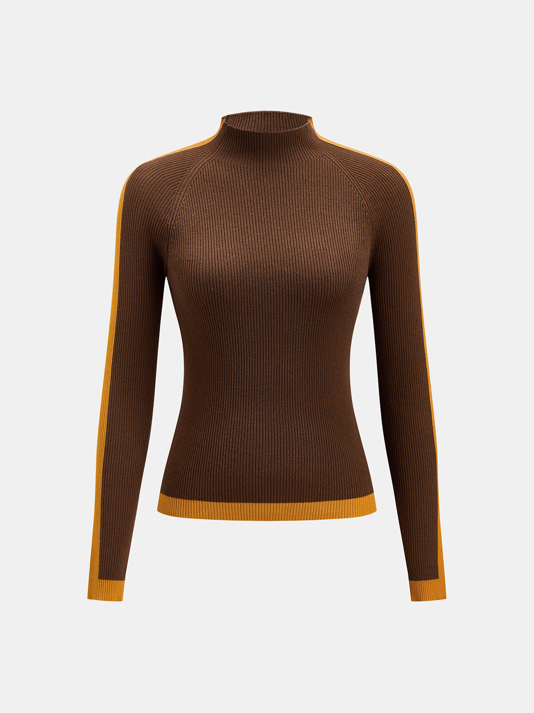 Color Block Mock Neck Ribbed Knit Sweater