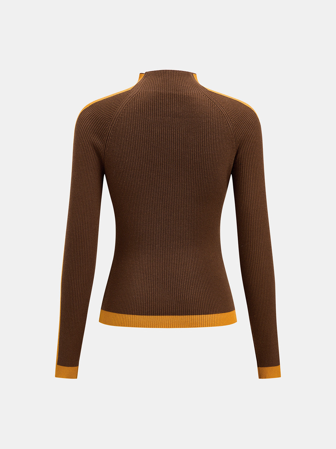 Color Block Mock Neck Ribbed Knit Sweater