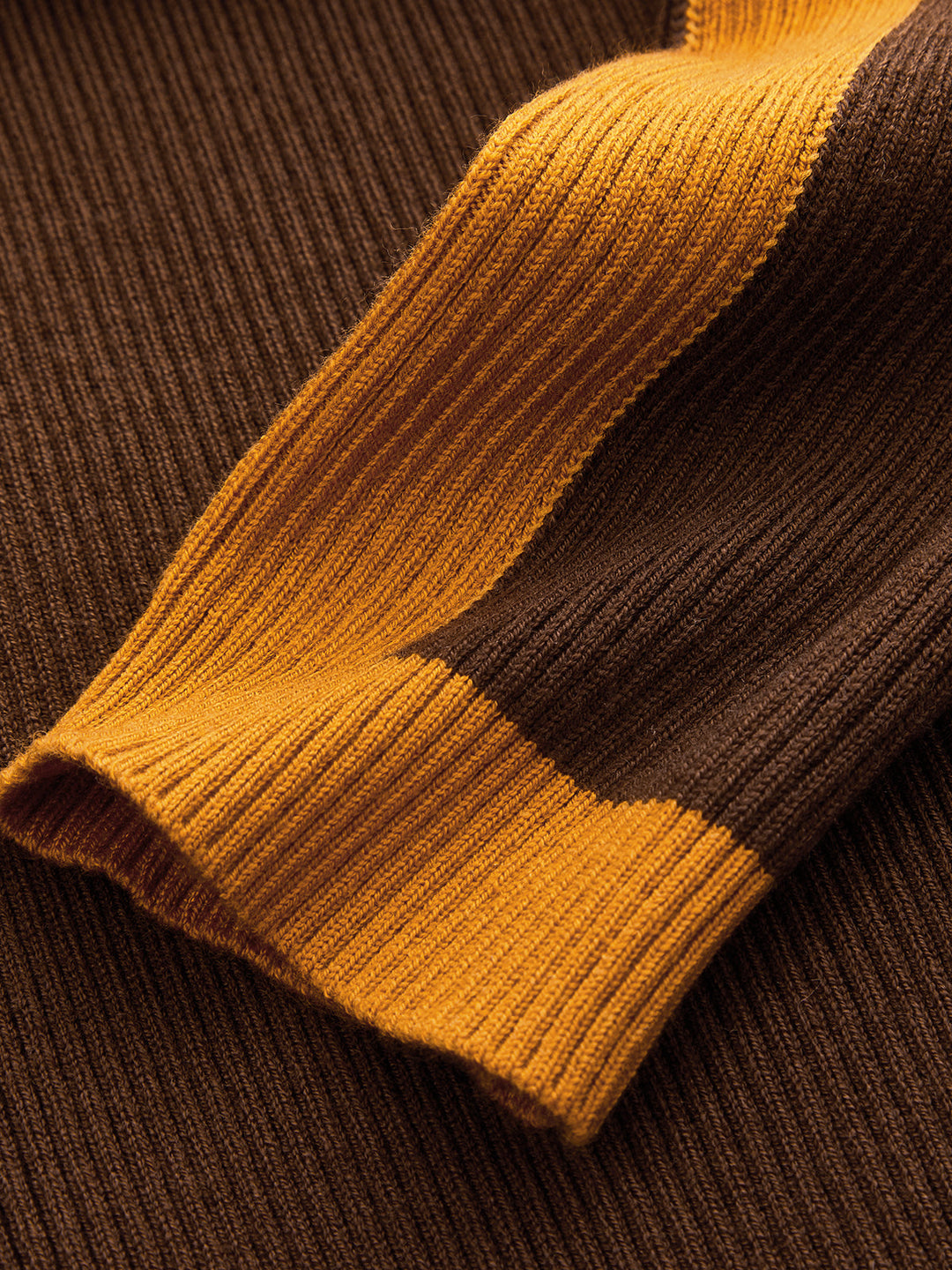Color Block Mock Neck Ribbed Knit Sweater