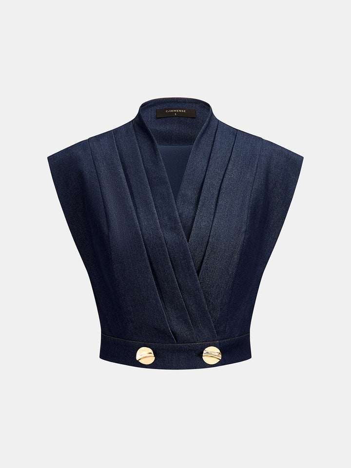 Pleated Faux Denim Two‑Piece Outfit