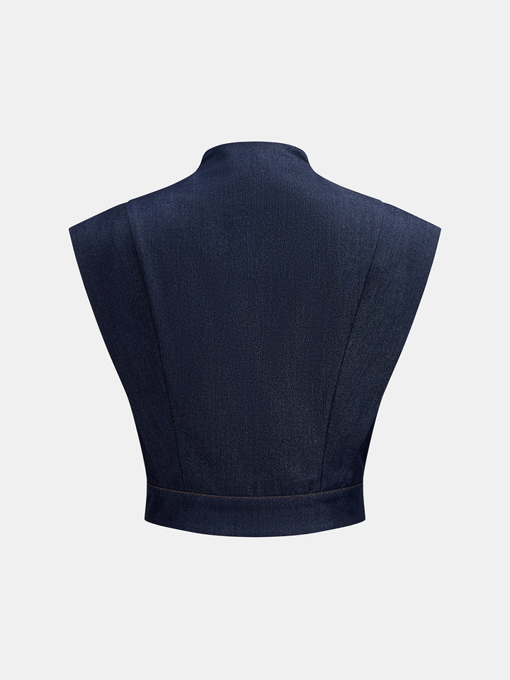 Pleated Faux Denim Two‑Piece Outfit