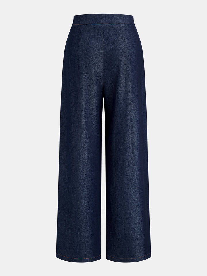 Pleated Faux Denim Two‑Piece Outfit