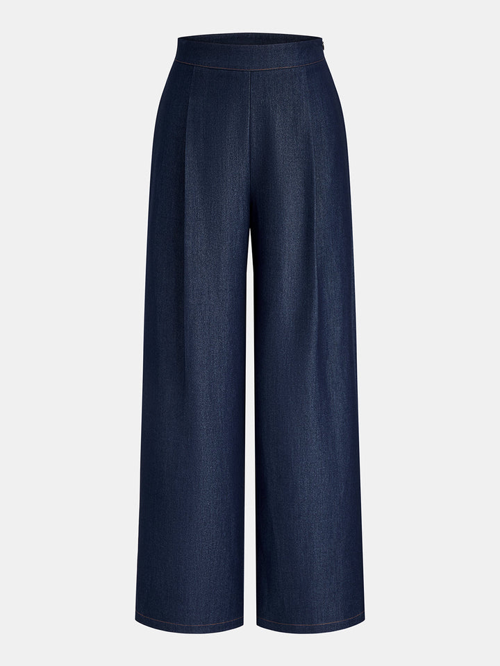 Pleated Faux Denim Two‑Piece Outfit