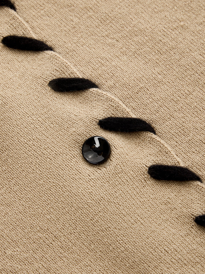 Contrast Stitch Button‑Front Cardigan