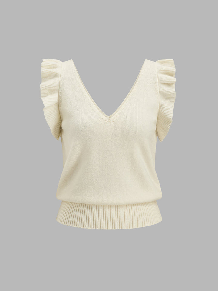 Ruffle Sleeve Wool Blend Tank Top