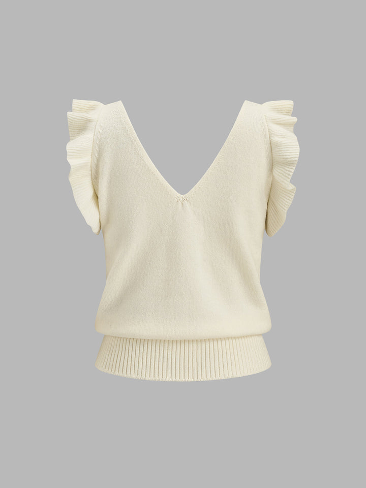 Ruffle Sleeve Wool Blend Tank Top