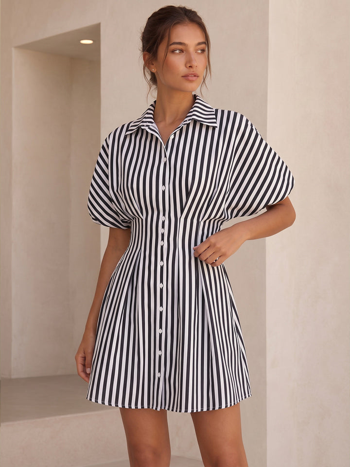Striped Cinched Waist Shirt Dress