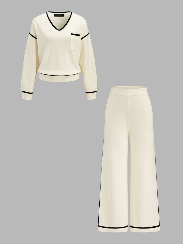 Contrast Trim Wool Blend Knit Co‑ord Set