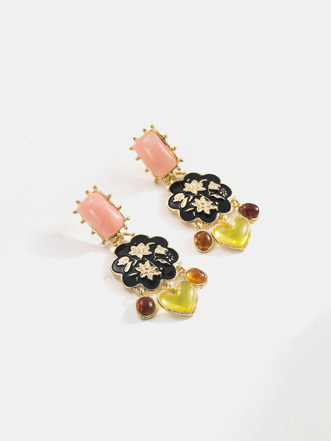 Vintage Floral Heart Drop Earrings
