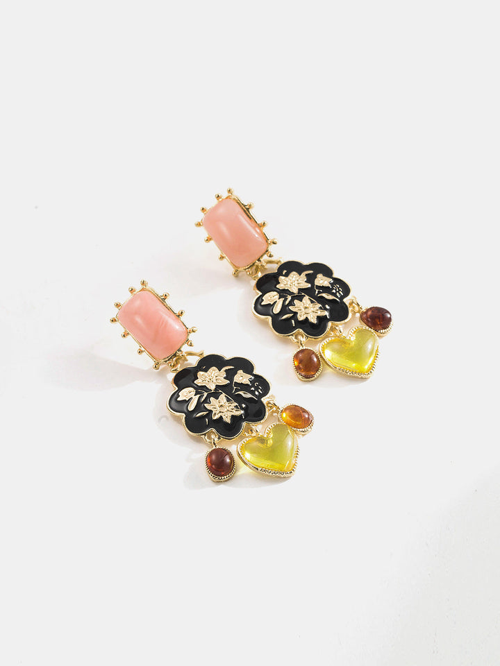 Vintage Floral Heart Drop Earrings