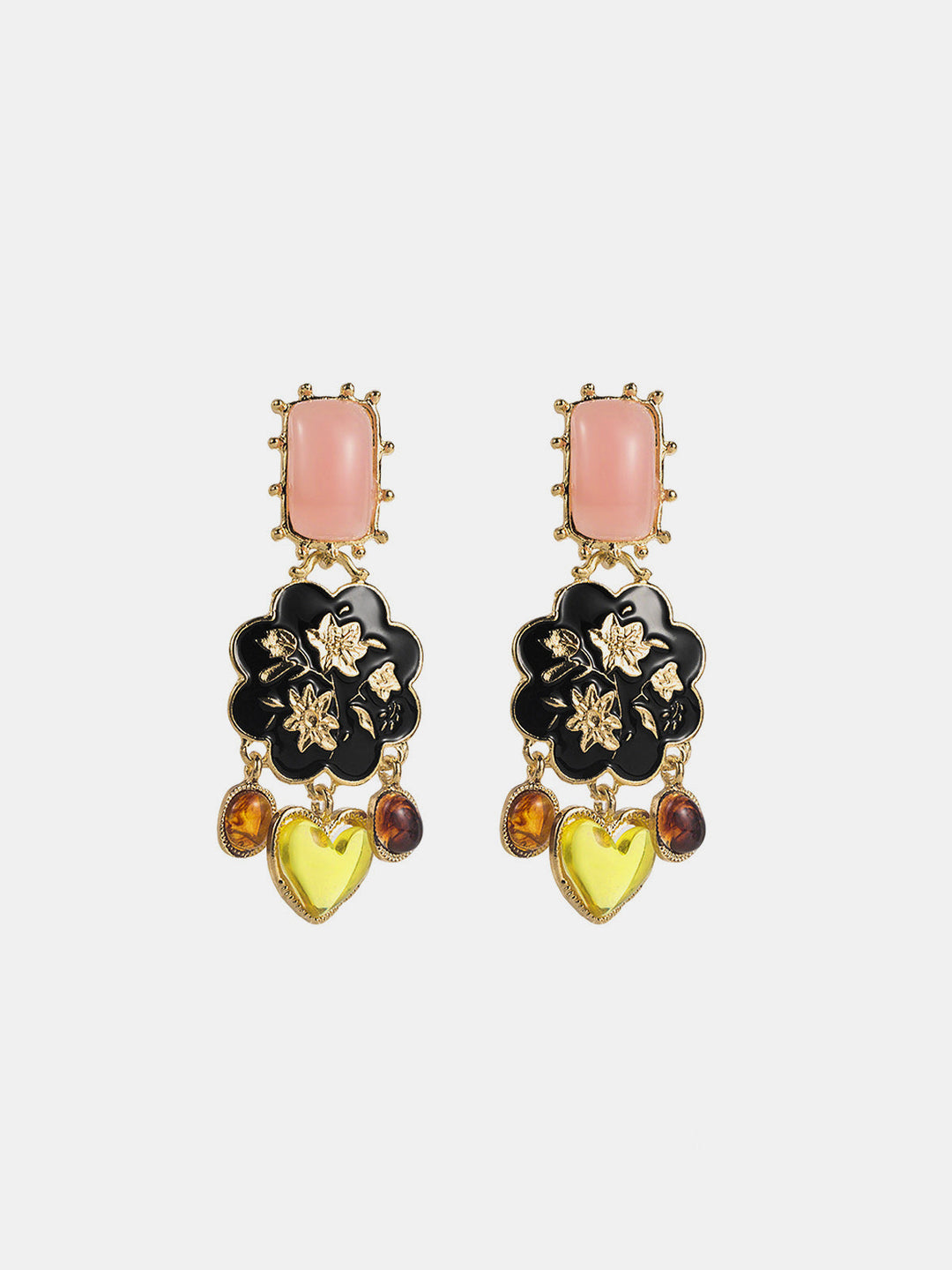 Vintage Floral Heart Drop Earrings