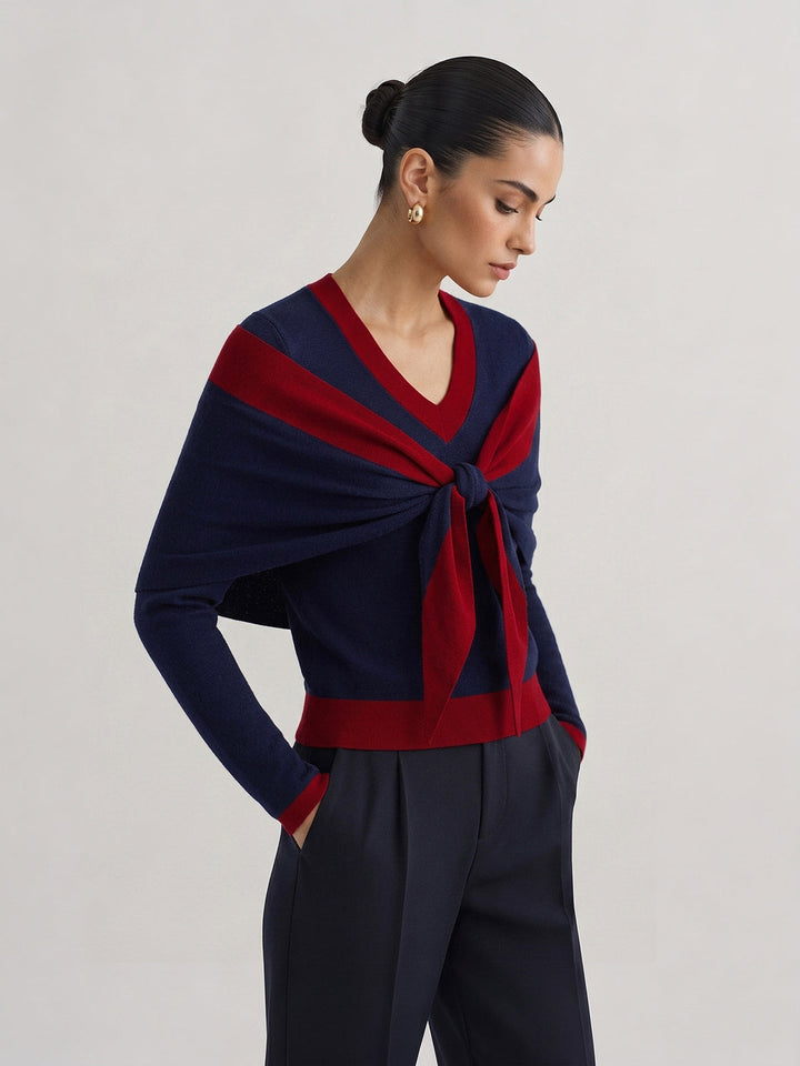 Detachable Shawl Color‑Block Knit Top