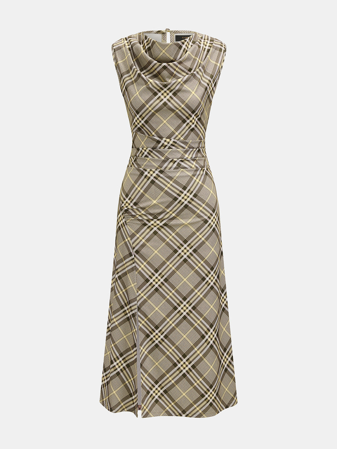 Cowl Neck Plaid Sleeveless Maxi Dress