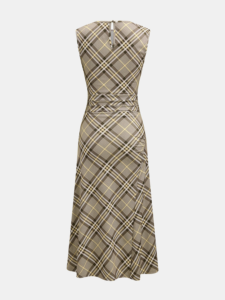 Cowl Neck Plaid Sleeveless Maxi Dress