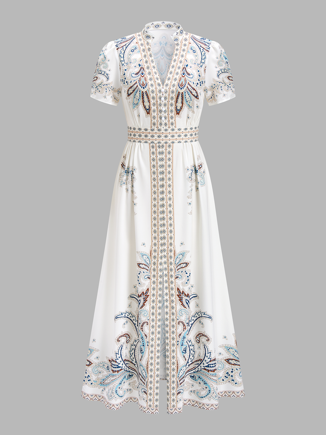 Paisley Printed Short Sleeve Maxi Dress