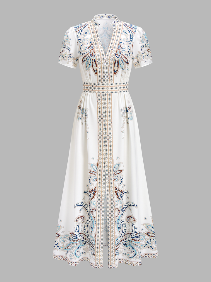 Paisley Printed Short Sleeve Maxi Dress