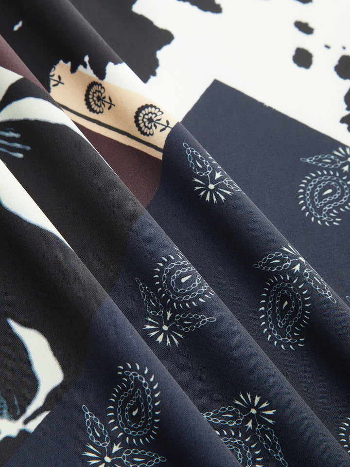 Patchwork Floral Print Asymmetric Midi Skirt
