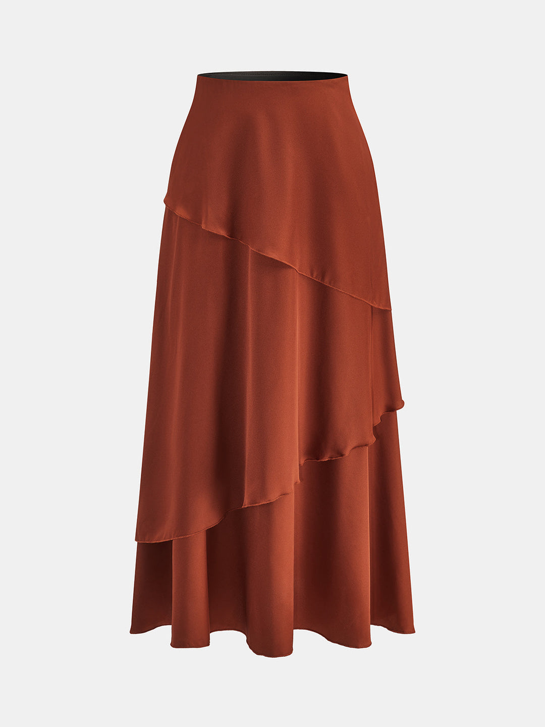 Asymmetric Layered Satin Maxi Skirt
