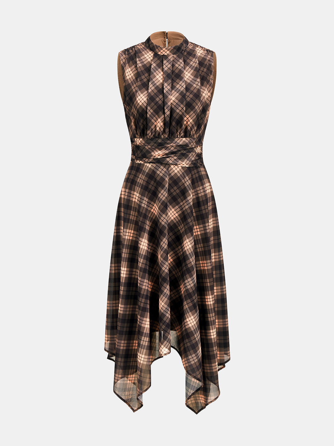 Plaid Sleeveless Chiffon Asymmetric Dress
