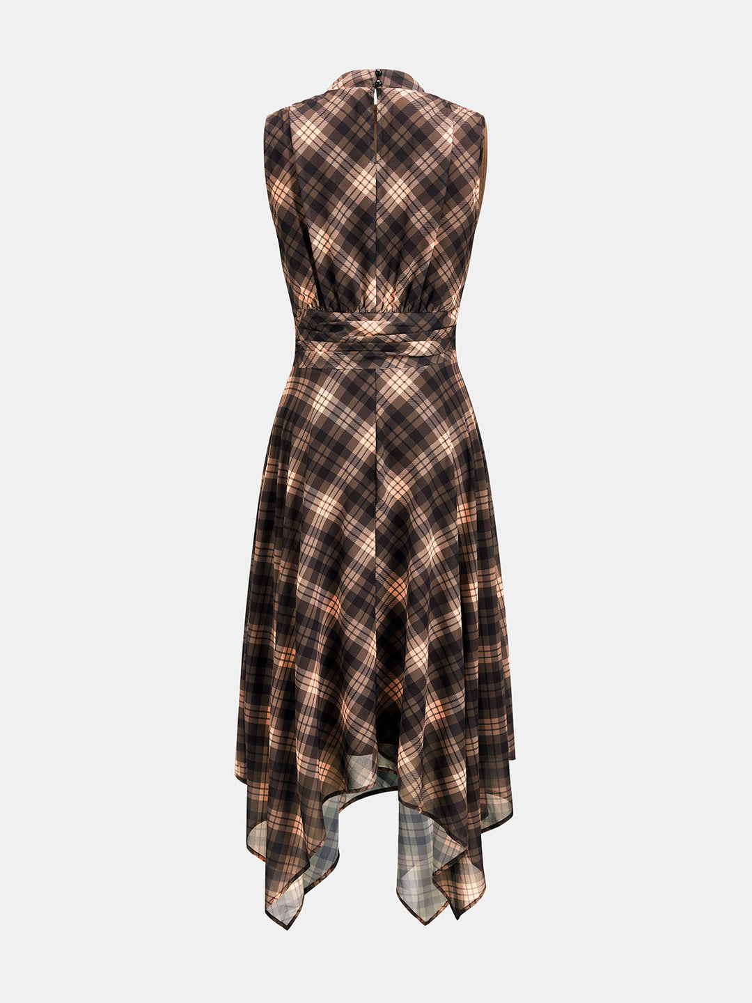 Plaid Sleeveless Chiffon Asymmetric Dress