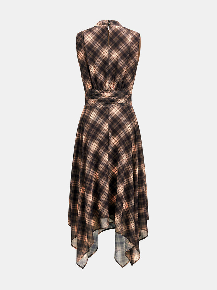 Plaid Sleeveless Chiffon Asymmetric Dress