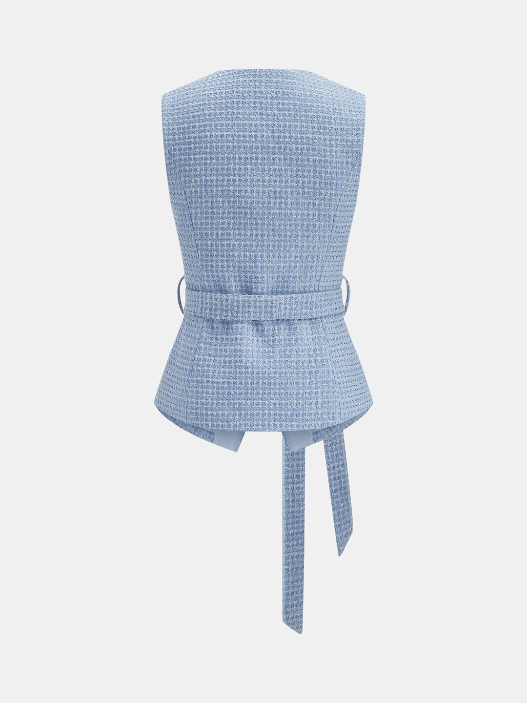 Belted Tweed Pearl Button Sleeveless Vest