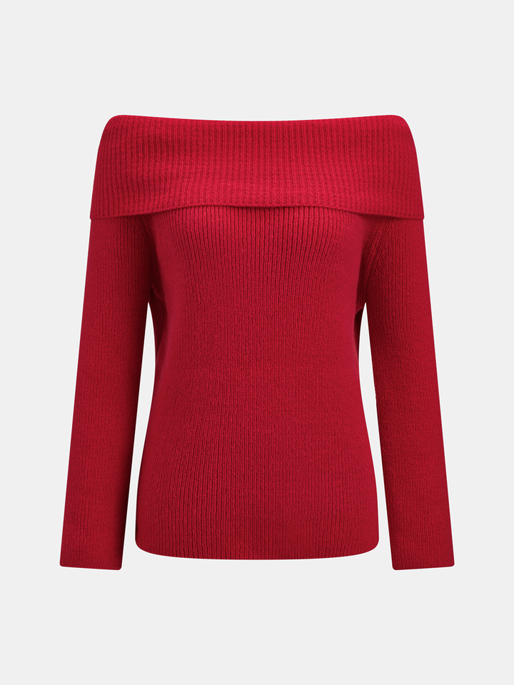 Fold‑Over Off‑Shoulder Long Sleeve Sweater