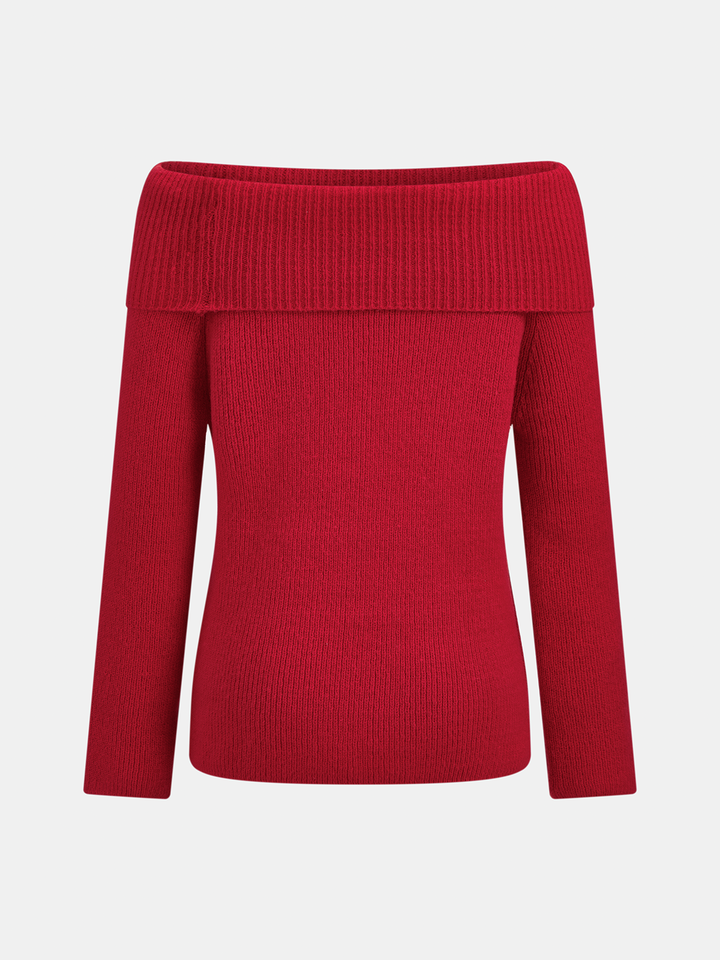 Fold‑Over Off‑Shoulder Long Sleeve Sweater
