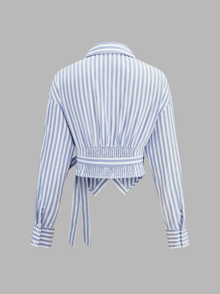 Striped Wrap Tie Waist Cropped Shirt