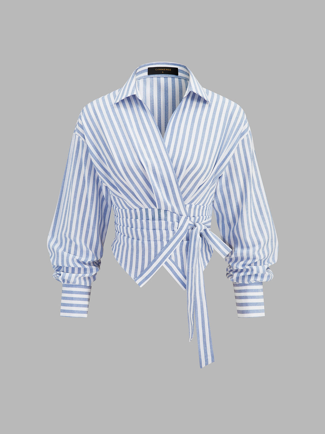 Striped Wrap Tie Waist Cropped Shirt