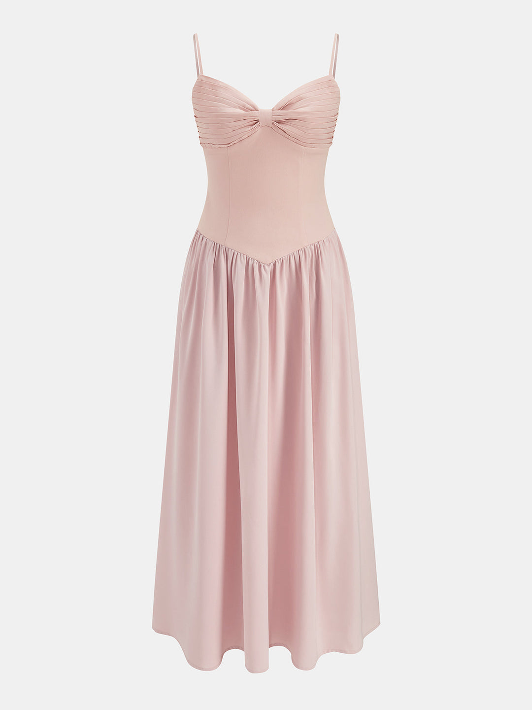 Bow Pleated Cami Flowy Maxi Dress