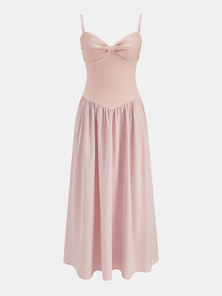 Bow Pleated Cami Flowy Maxi Dress