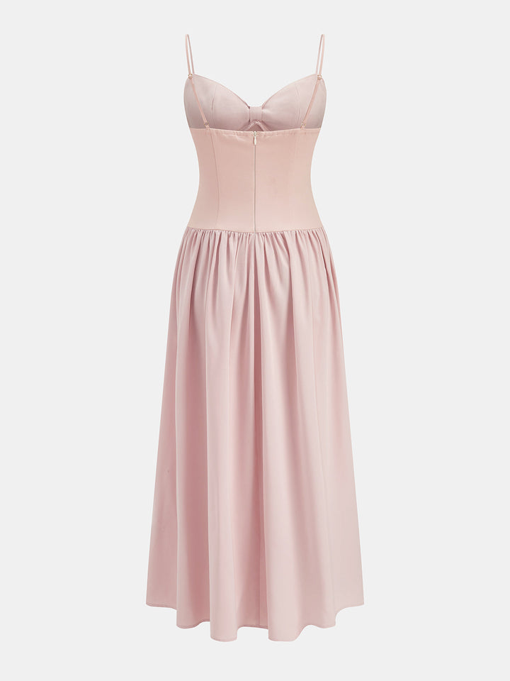 Bow Pleated Cami Flowy Maxi Dress