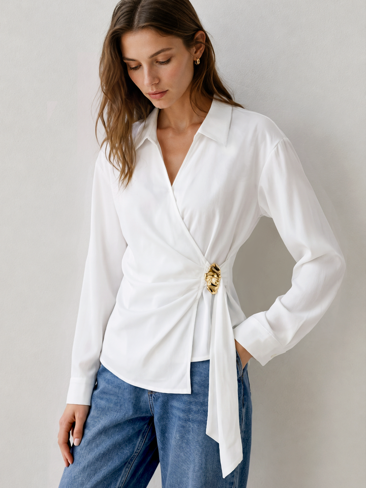 Gold Buckle Wrap Blouse
