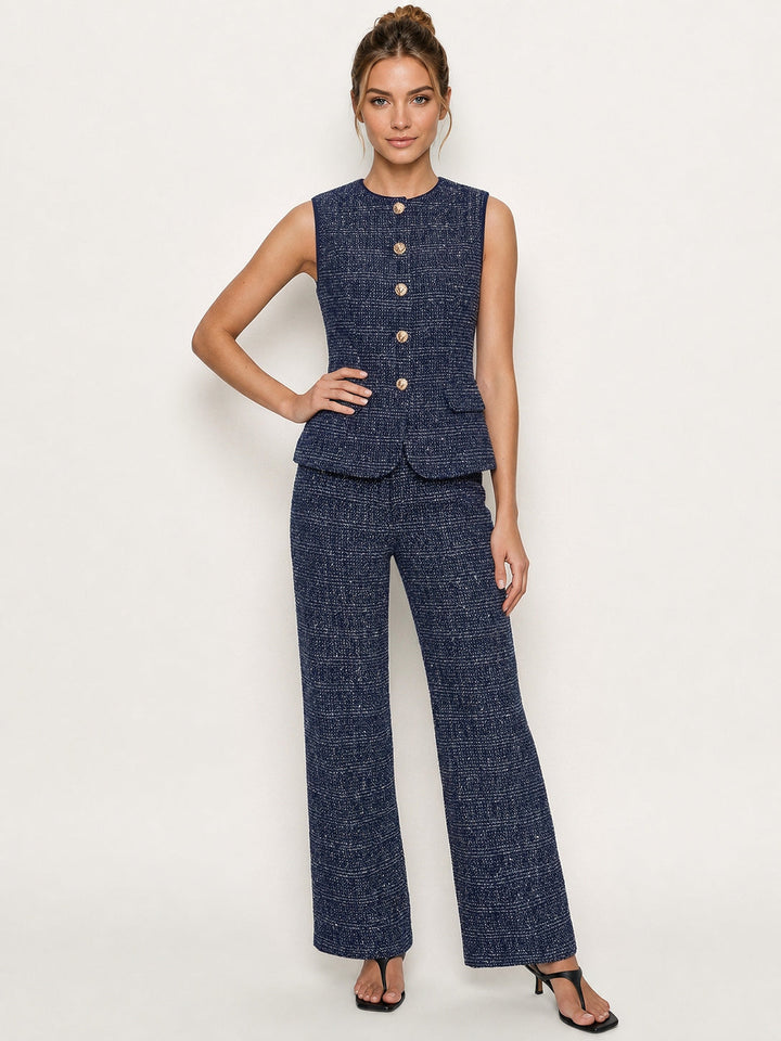 Wool Blend Tweed Two‑Piece Pants Set