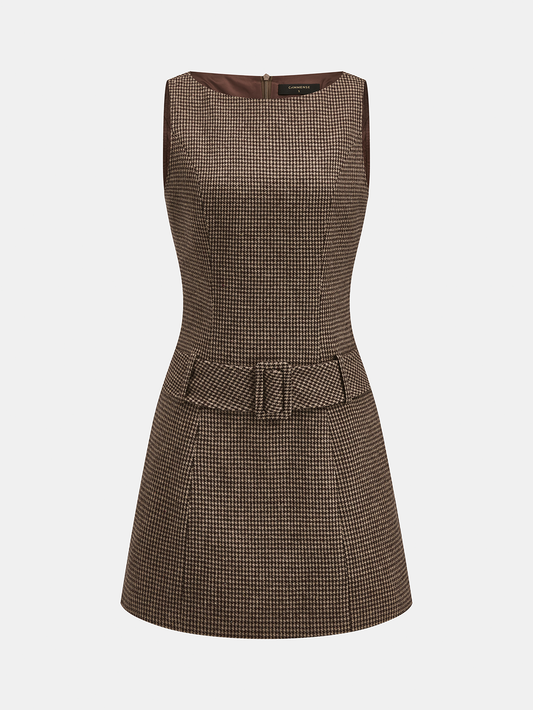 Houndstooth Sleeveless Belted Mini Dress