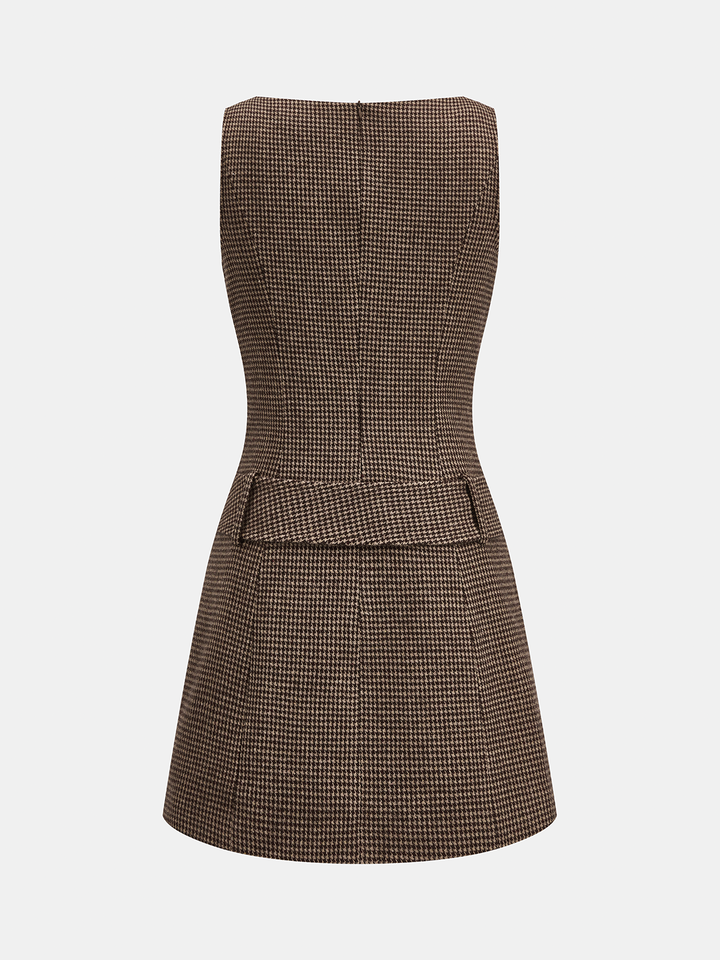 Houndstooth Sleeveless Belted Mini Dress