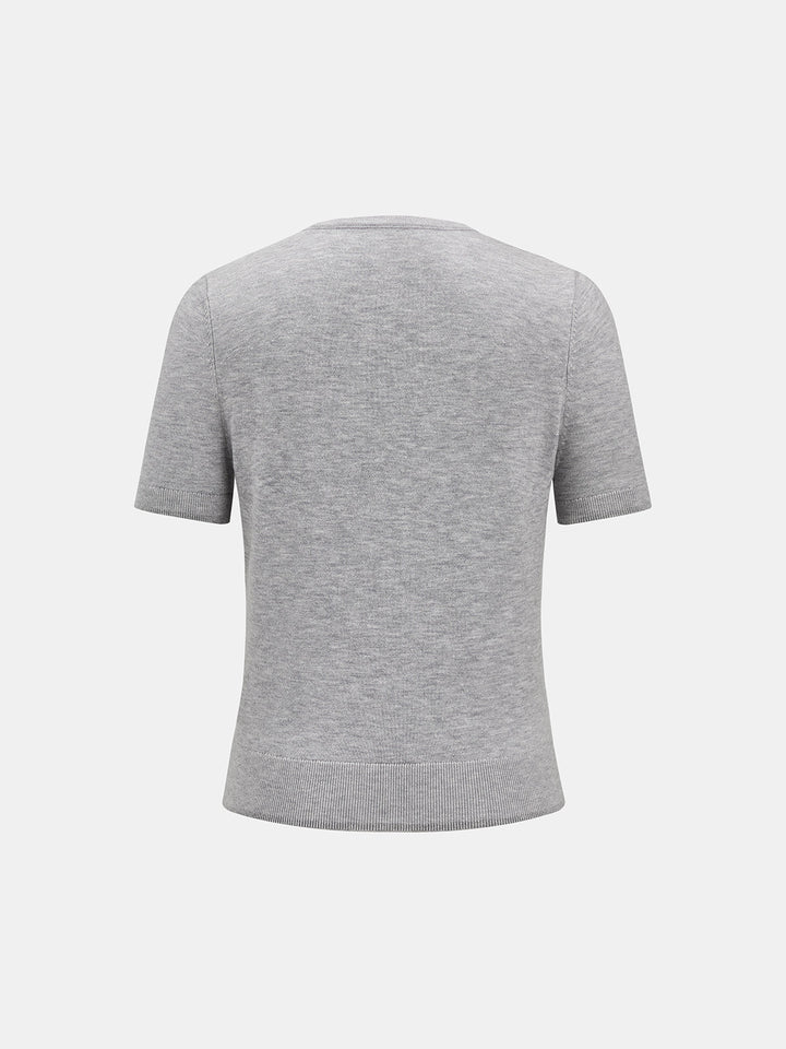 Lace Trim V‑Neck Short Sleeve Sweater