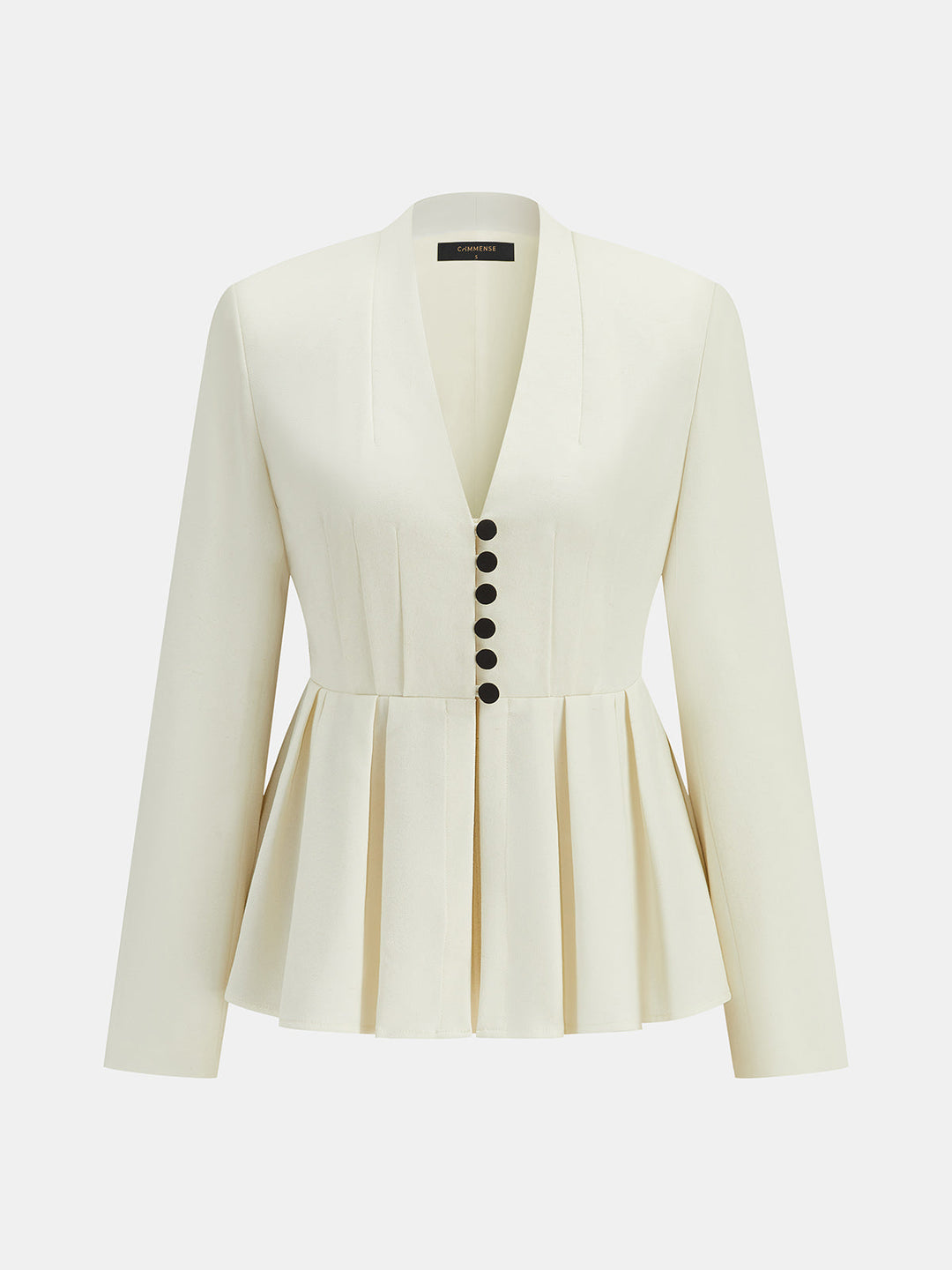 V‑Neck Pleated Peplum Button Blazer