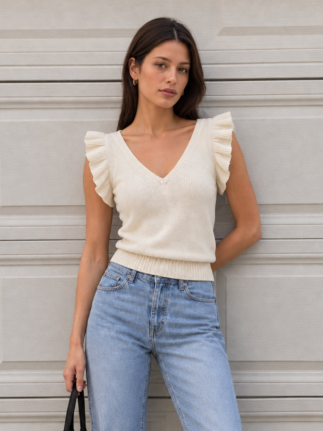 Ruffle Sleeve Wool Blend Tank Top
