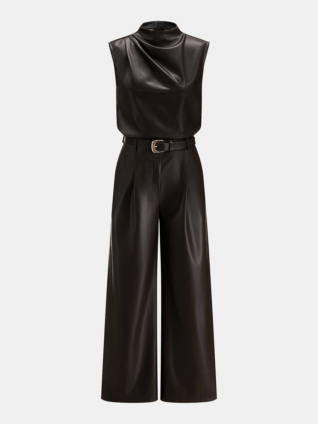 Faux Leather Two‑Piece Belted Pants Set